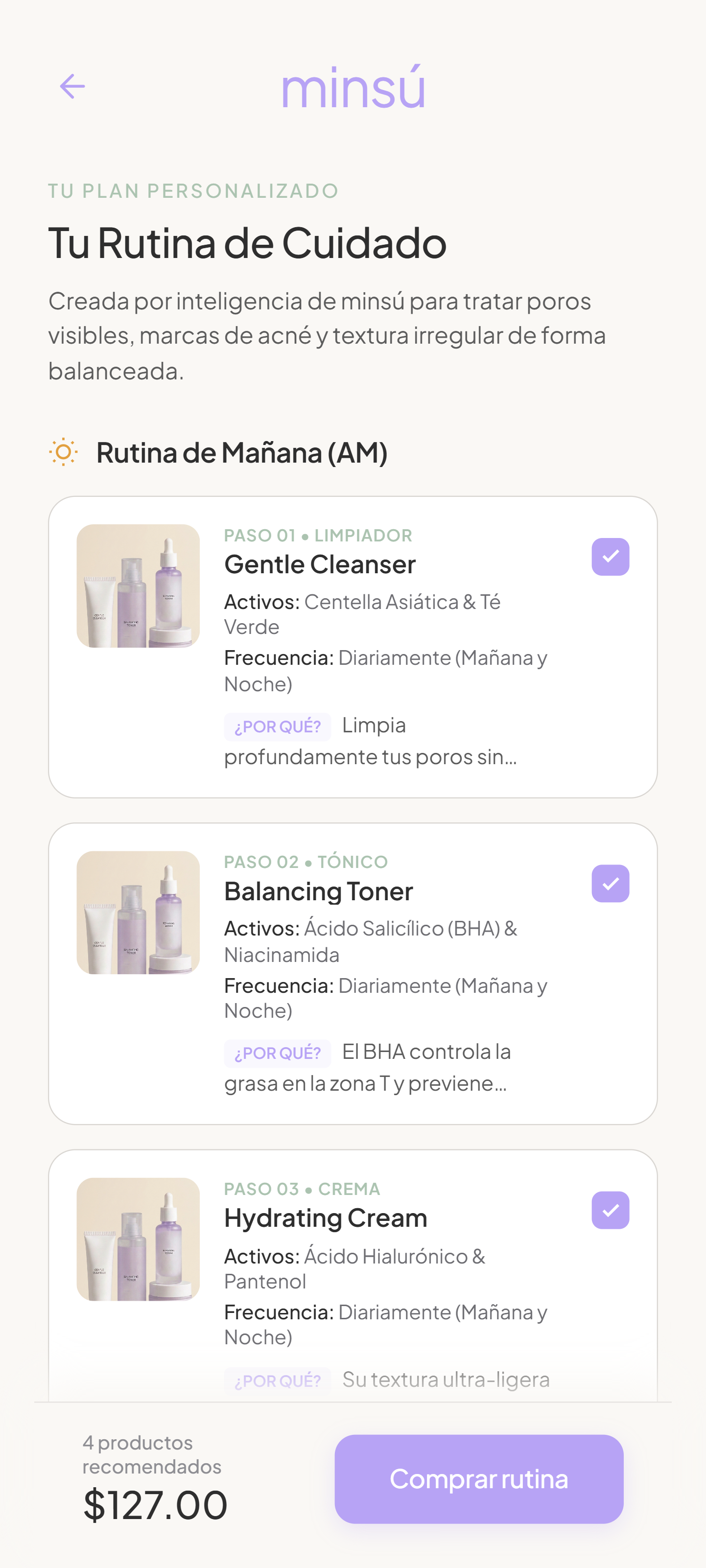 Aplicación minsú — Rutina